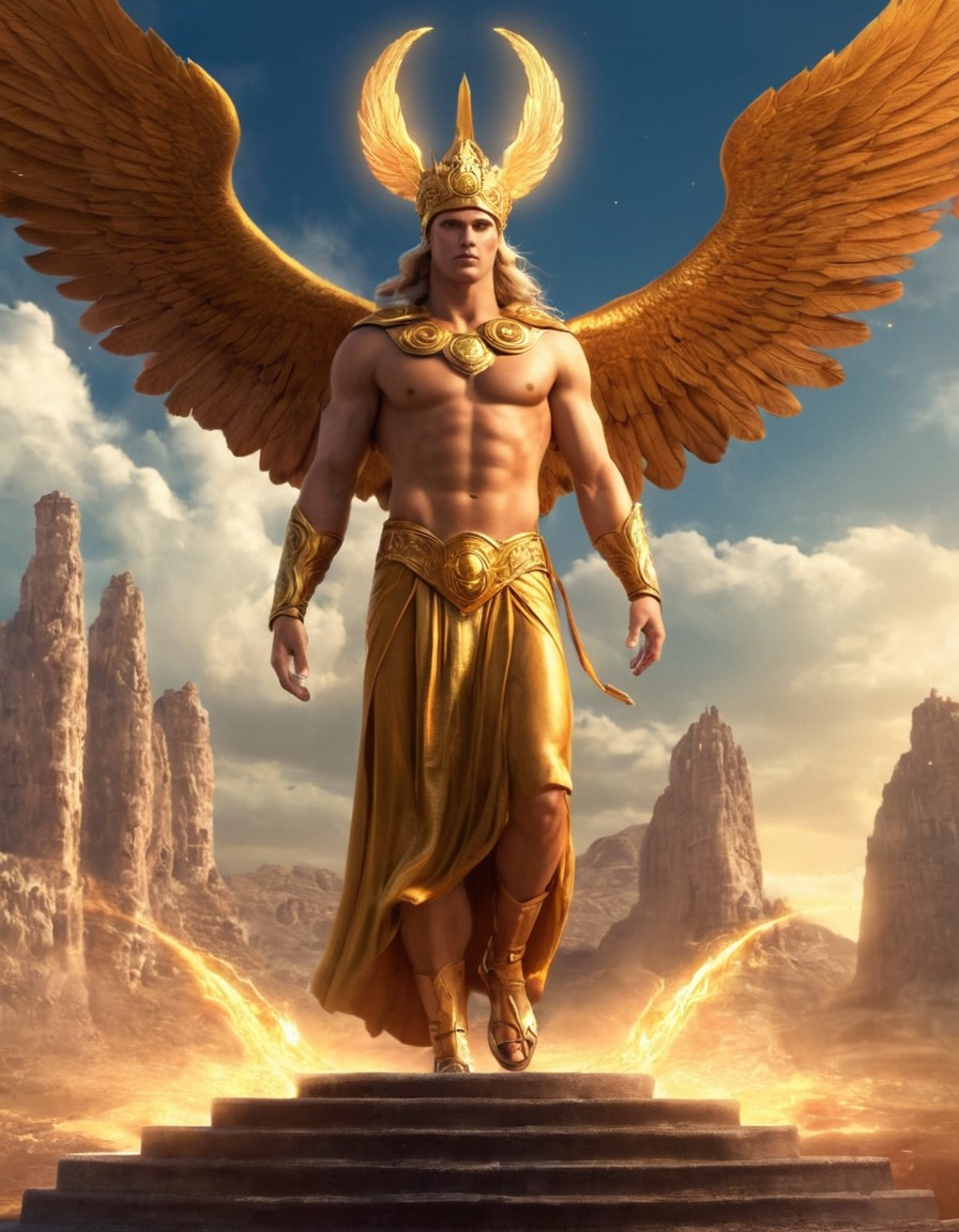 hermes, greek mythology, epic scene, deity, confrontation, mythological character