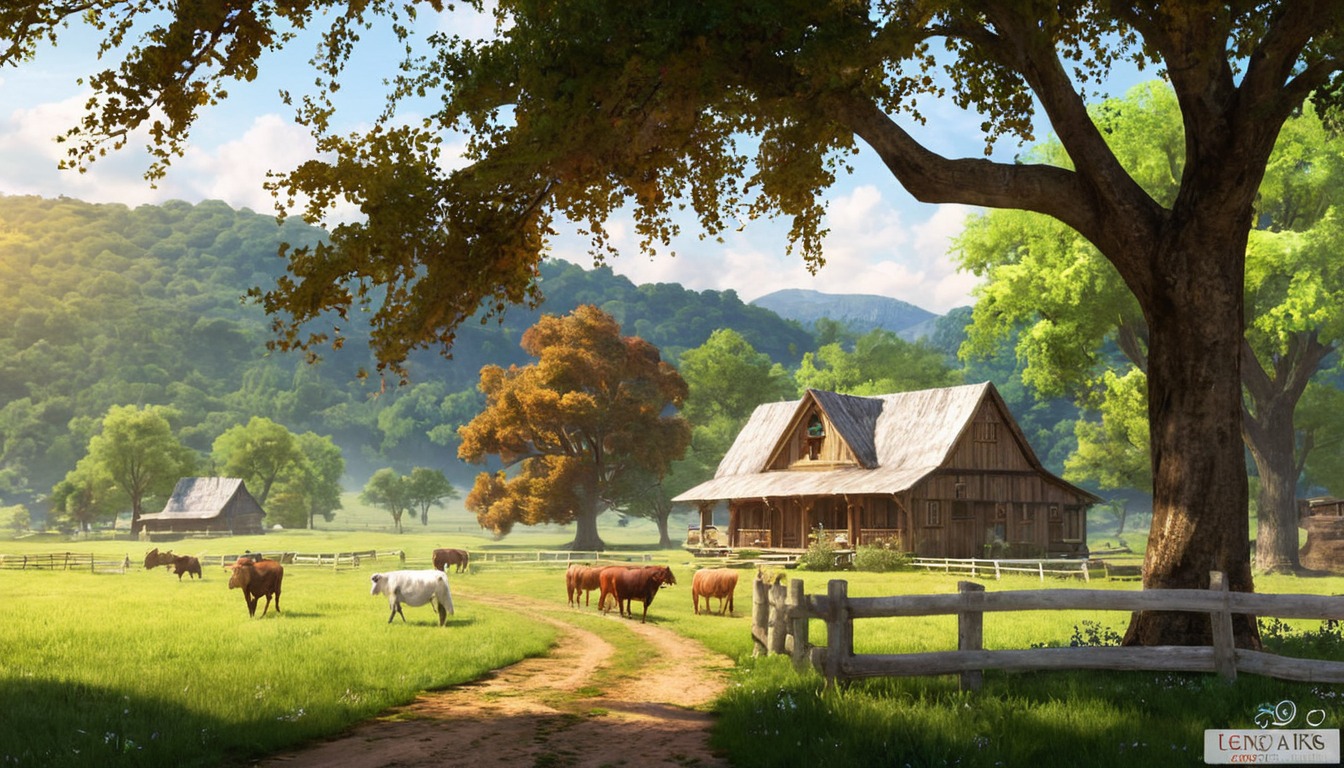 digitalart, wallpaper, drama, architecture, forest, western, animestyle, cows, forestlandscape, ranch, realism, sunshine, wallpaperdesktop, wallpapers, foresttree, wallpaper4k, wallpaper3840x2160