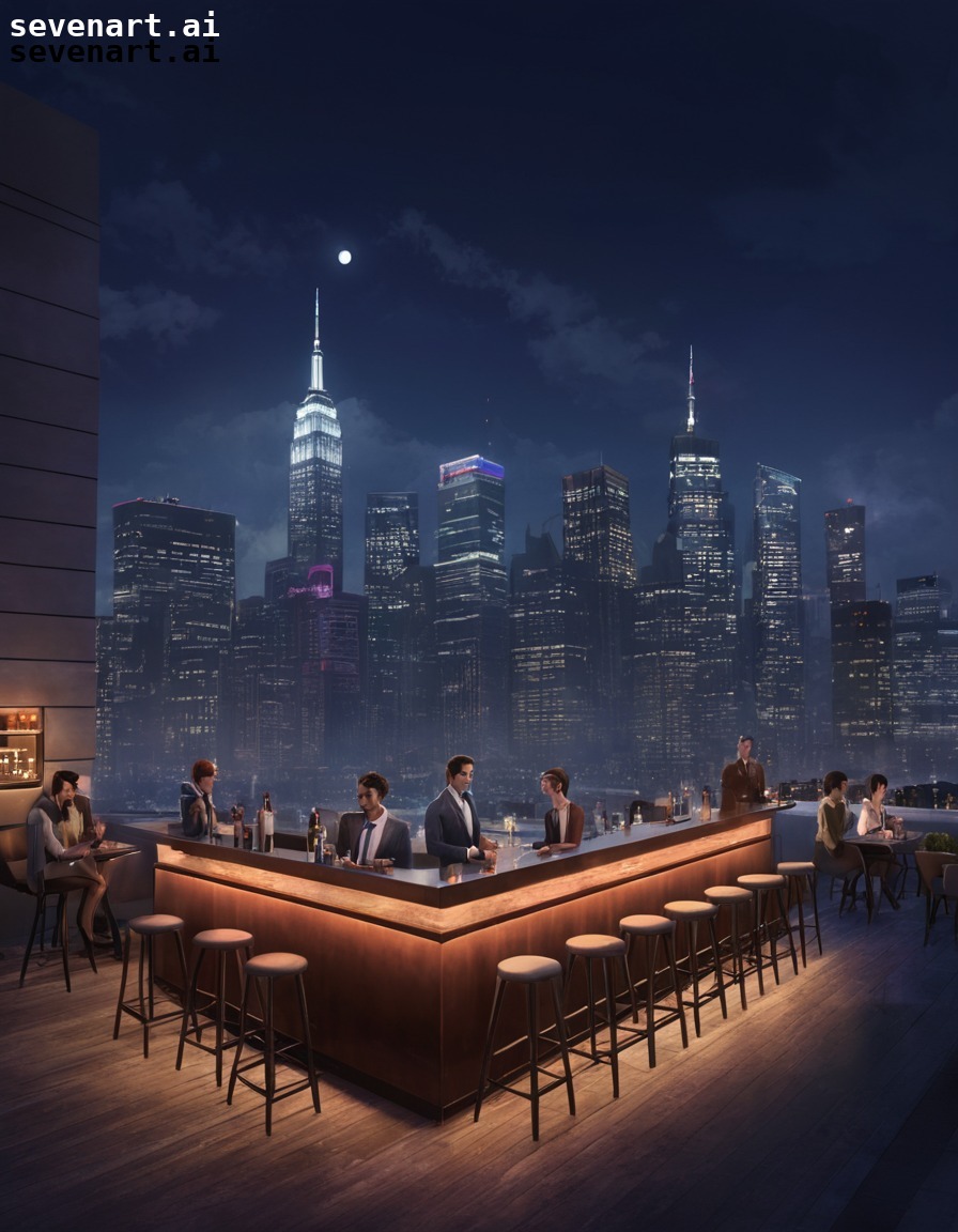 cityscape, rooftop bar, urban lifestyle, young professionals, socializing, modern city, city