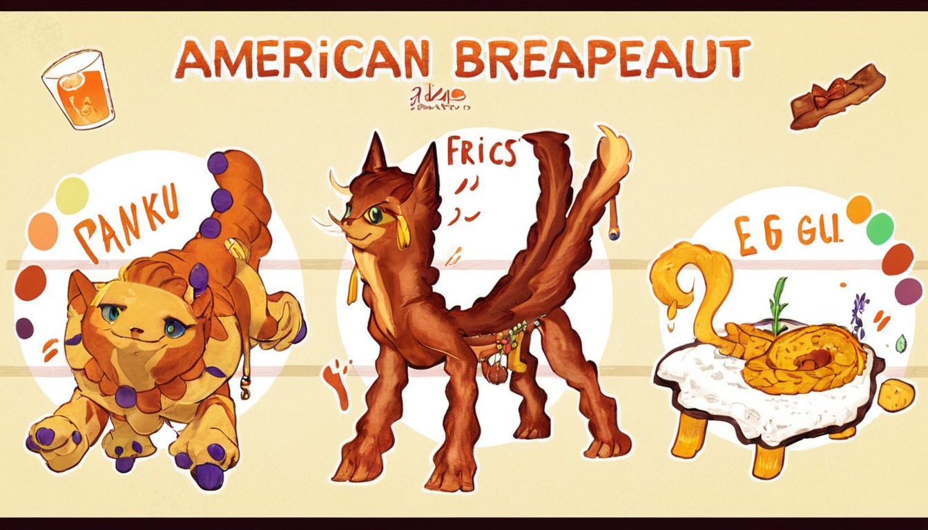 digitalart, characterdesign, monster, adoptable, adopt, bacon, breakfast, canine, creature, egg, feline, food, pancake, americanbreakfast, setprice