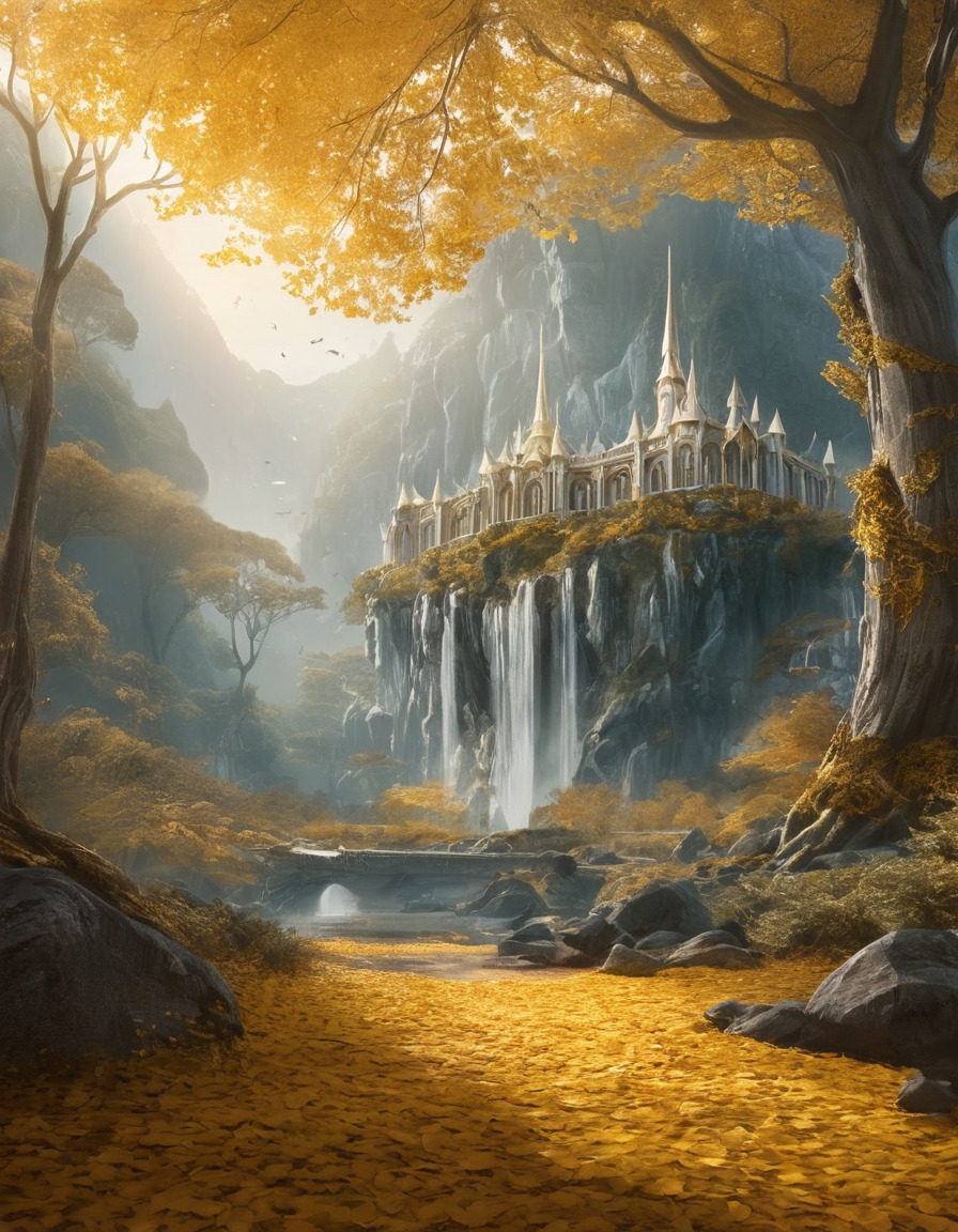 fantasy, nature, ethereal, magic, golden, john tolkien, tolkien