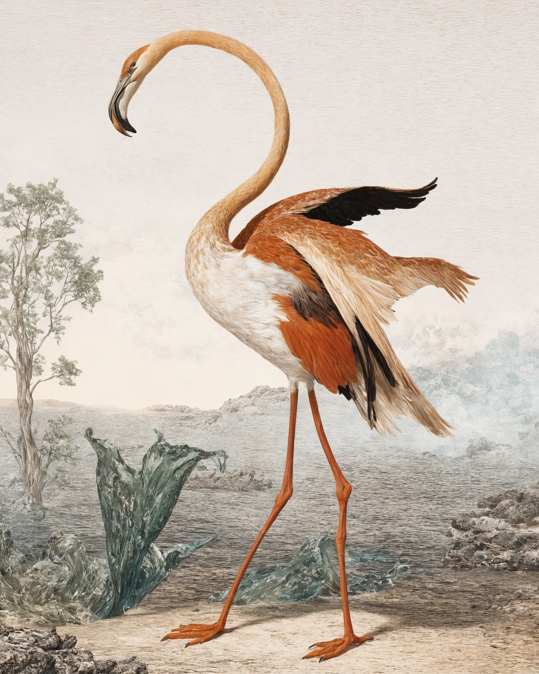 scientific illustration, birds, flamingos