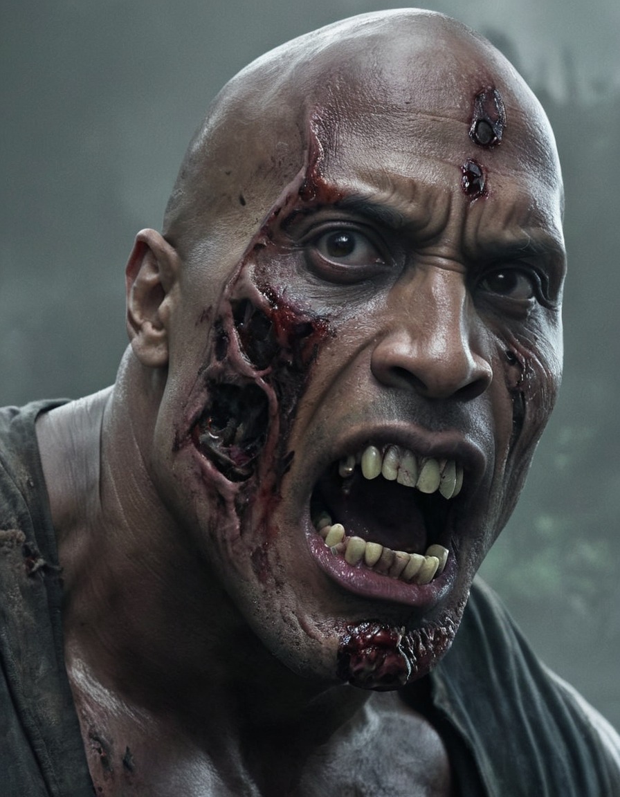 dwayne johnson, zombie, undead apocalypse, fantasy, digital art, celebrities