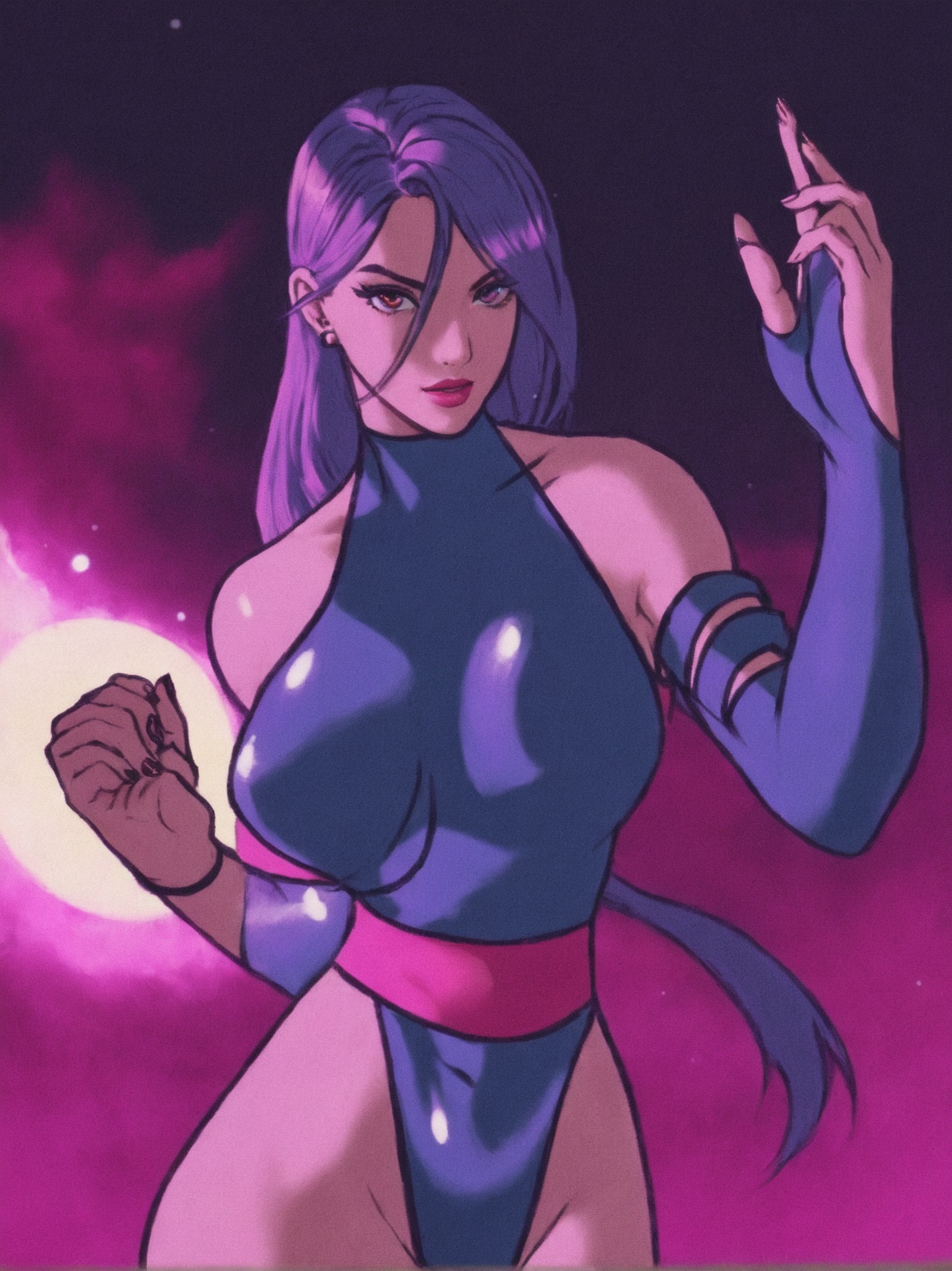 psylocke, x-men, art, purple, pink, neon, aesthetic, sexy