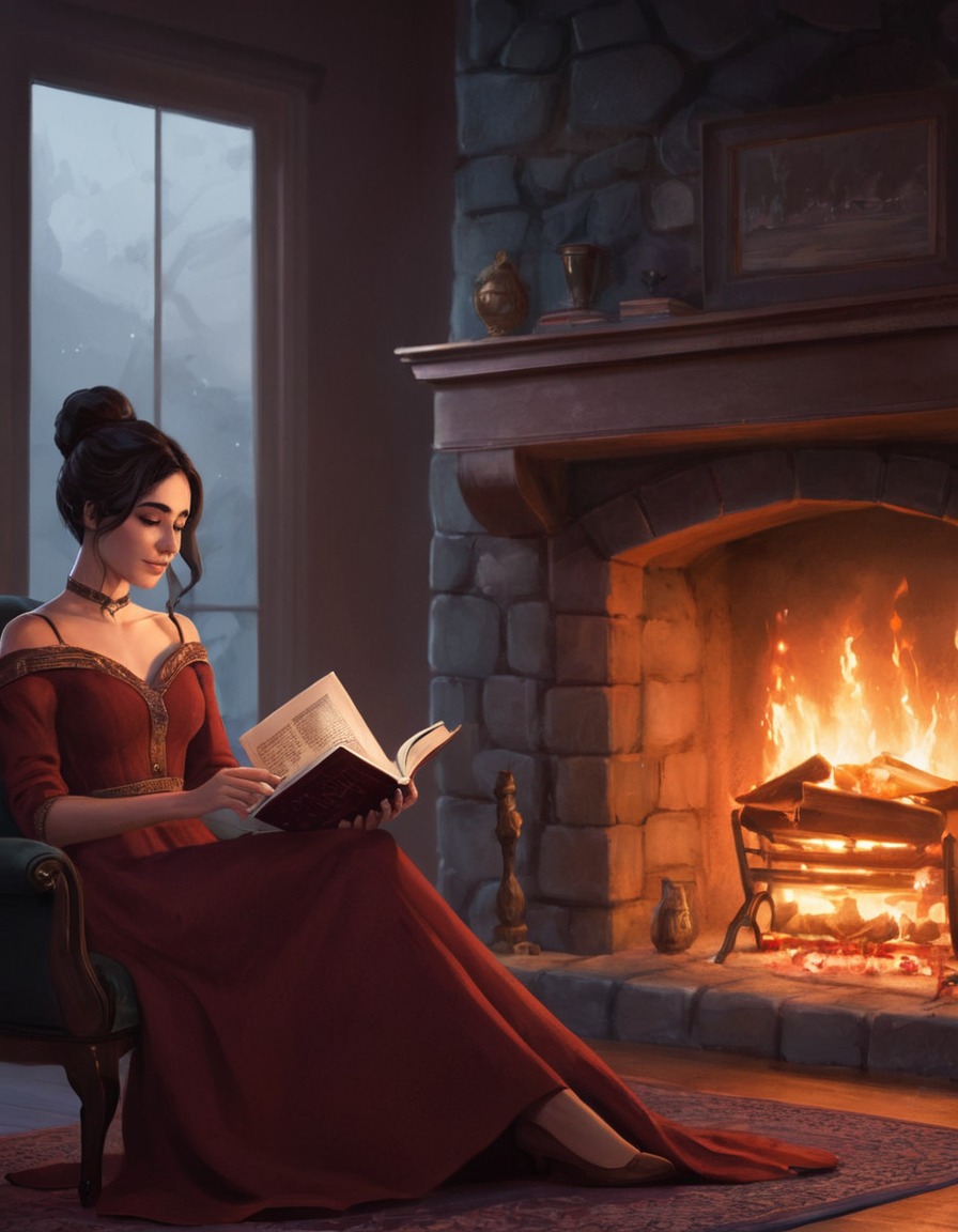 cassandra pentaghast, fireplace, reading, cozy, home, games, girls from games