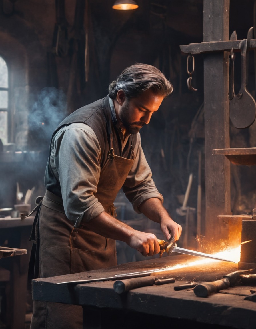 blacksmith, workshop, sword making, craftsmanship, metalworking, middle ages