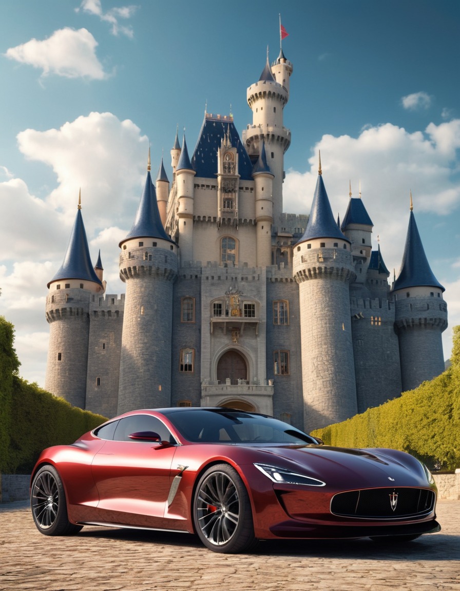 sports car, castle, knights, armor, luxury, medieval, european culture, art