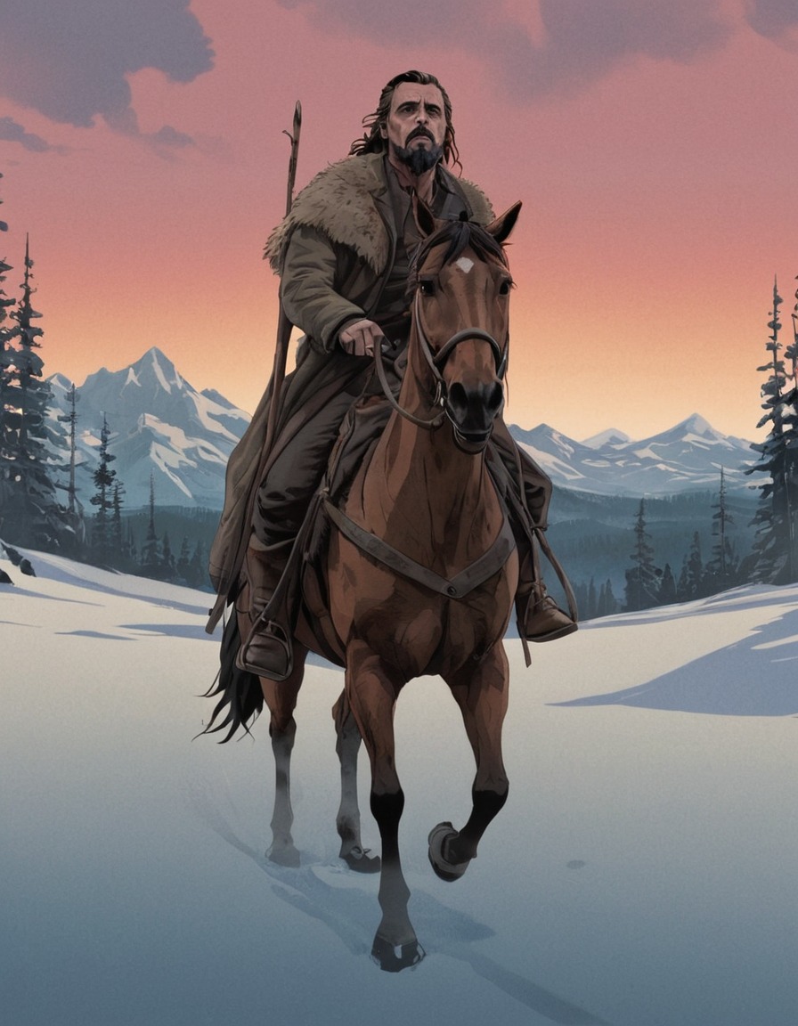 the revenant, leonardo dicaprio, movie, painted scene, wilderness, survival, gritty