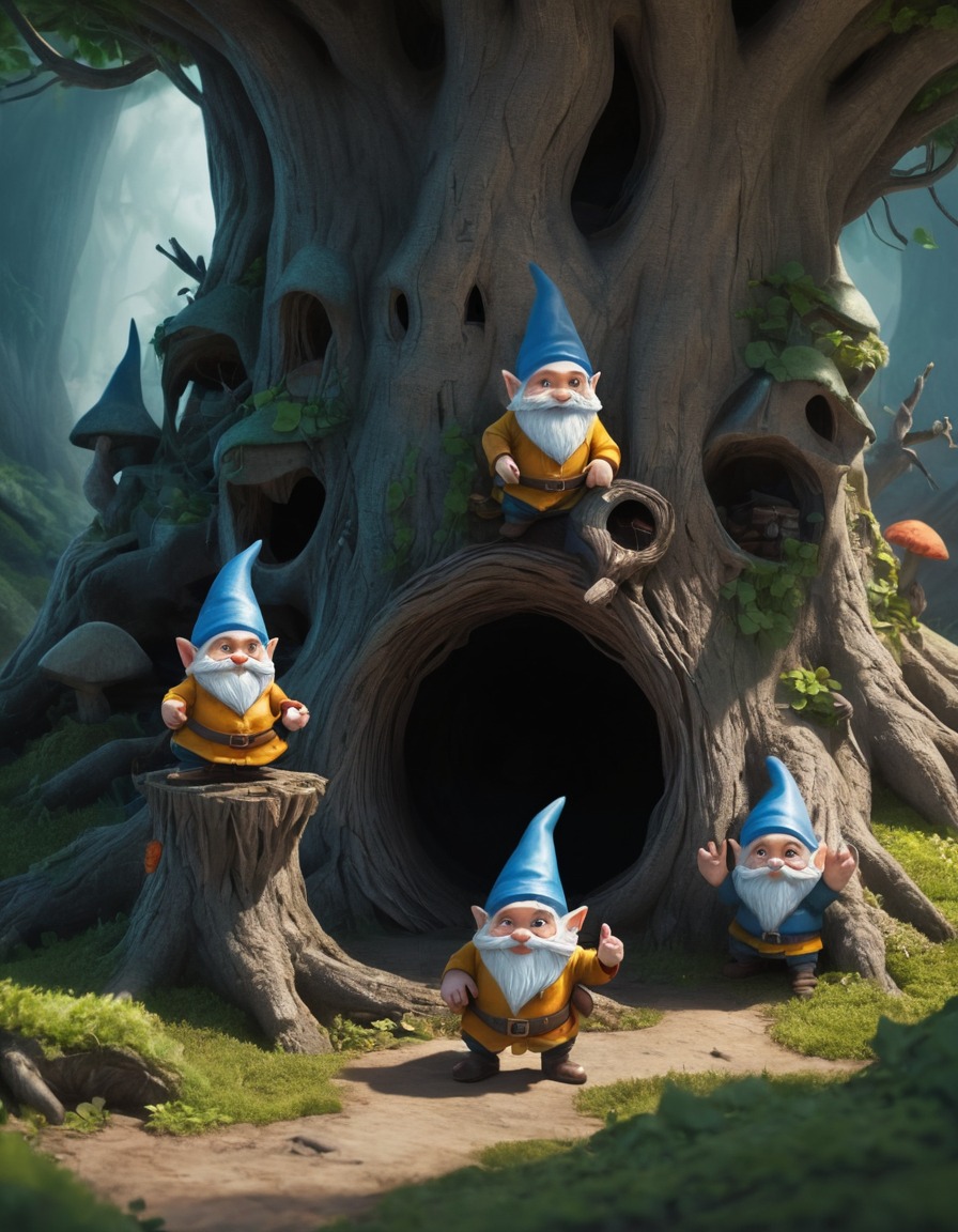 fantasy, gnomes, village, nature, folklore, fantastic