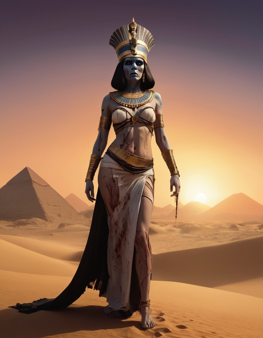 cleopatra, zombie, queen, egyptian, desert, dawn, horror