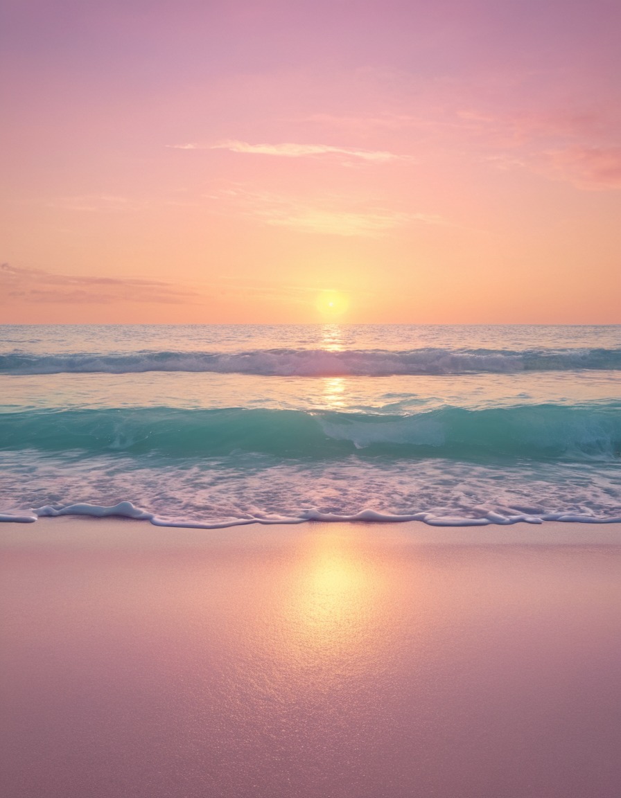 beach, sunset, peaceful, pastel colors, nature