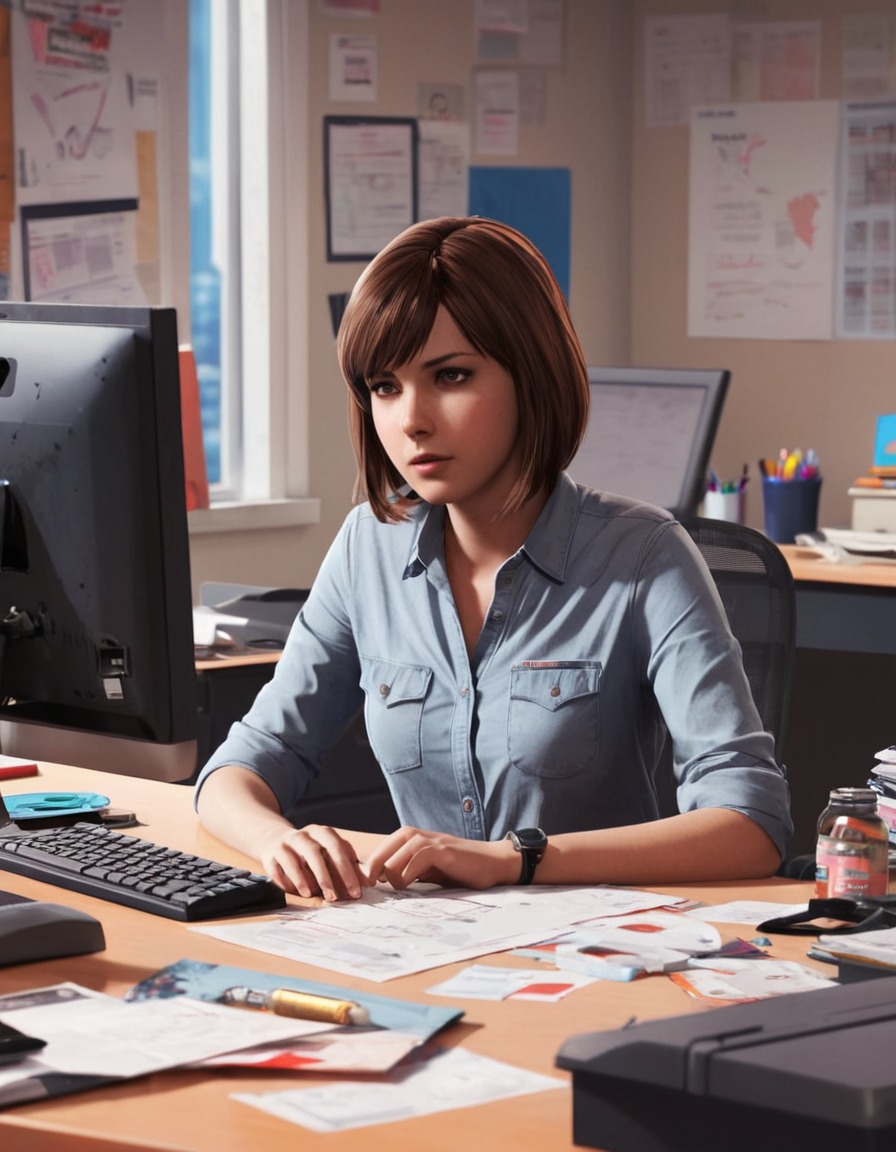 max caulfield, life is strange, video game, office desk, working hard, games, girls from games