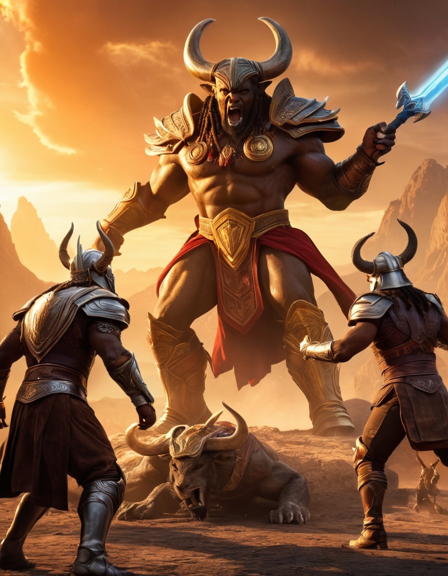 heimdall, norse mythology, battle, epic, monsters, mythological creatures, guardian