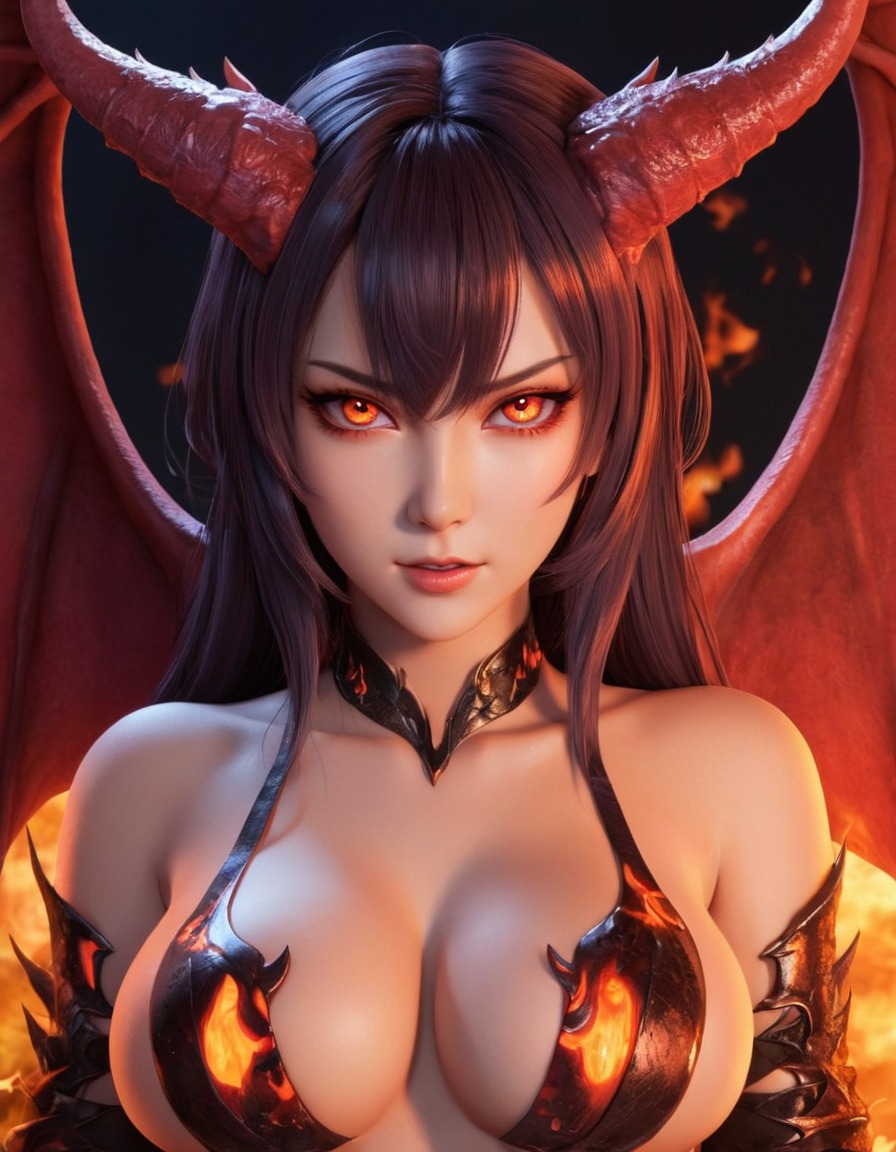 fantasy, demon, succubus, mythical creature, fierce, fiery eyes