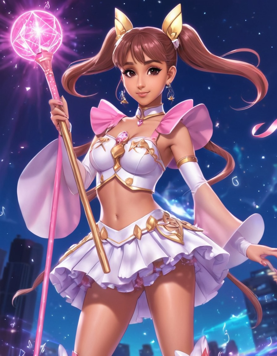 ariana grande, magical girl, staff, music notes, transformation, anime