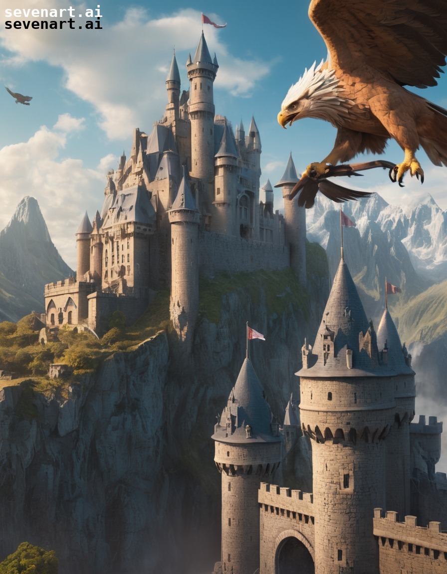 castle, fantasy, griffin, gryphon, majestic