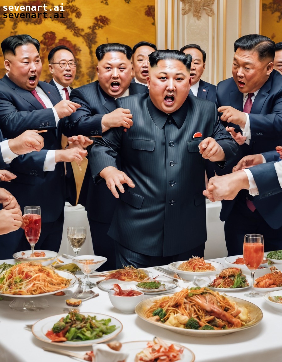 kim jong-un, food fight, political leaders, fancy banquet, humor, north korea