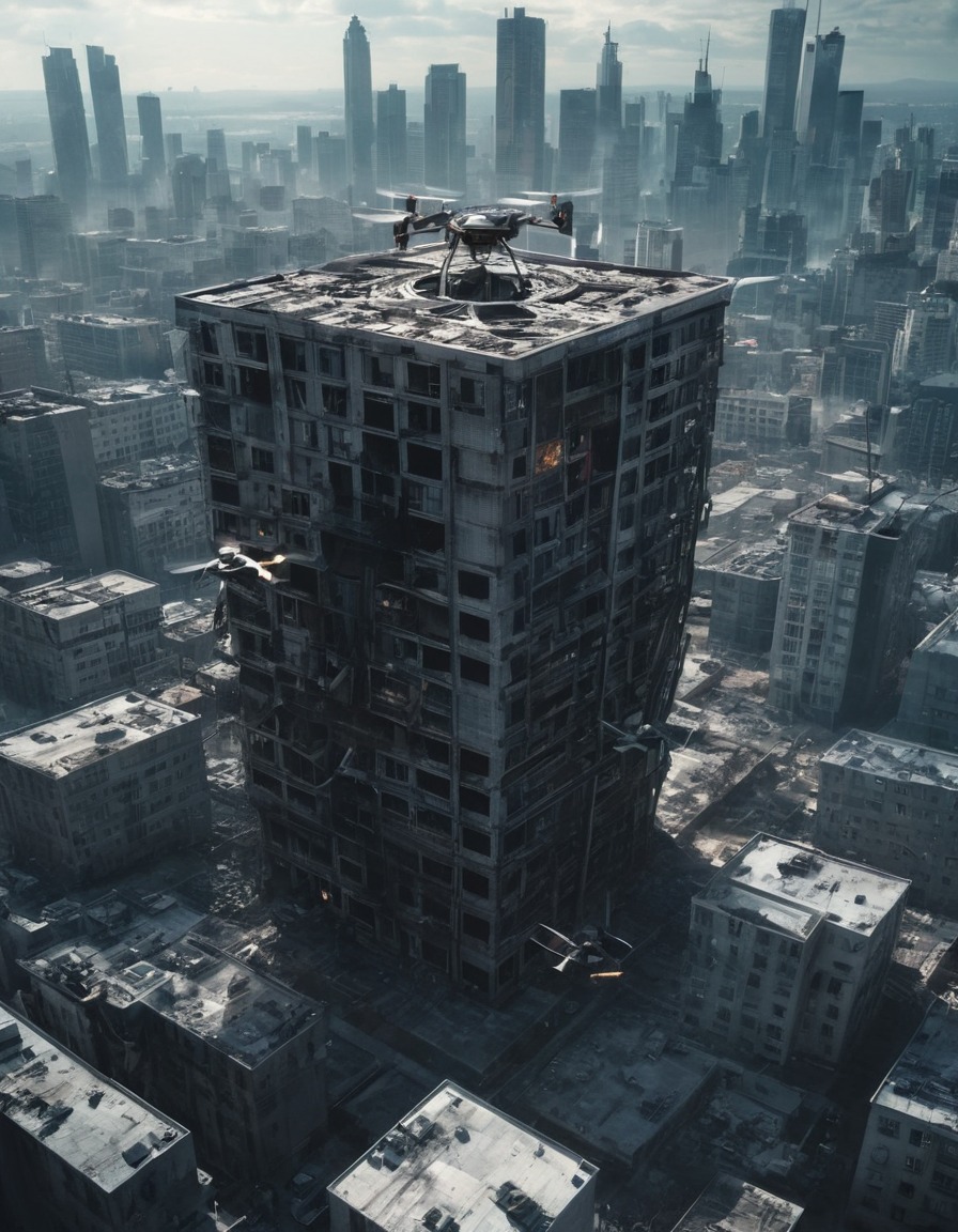 drone, building, cityscape, destruction, war, usa