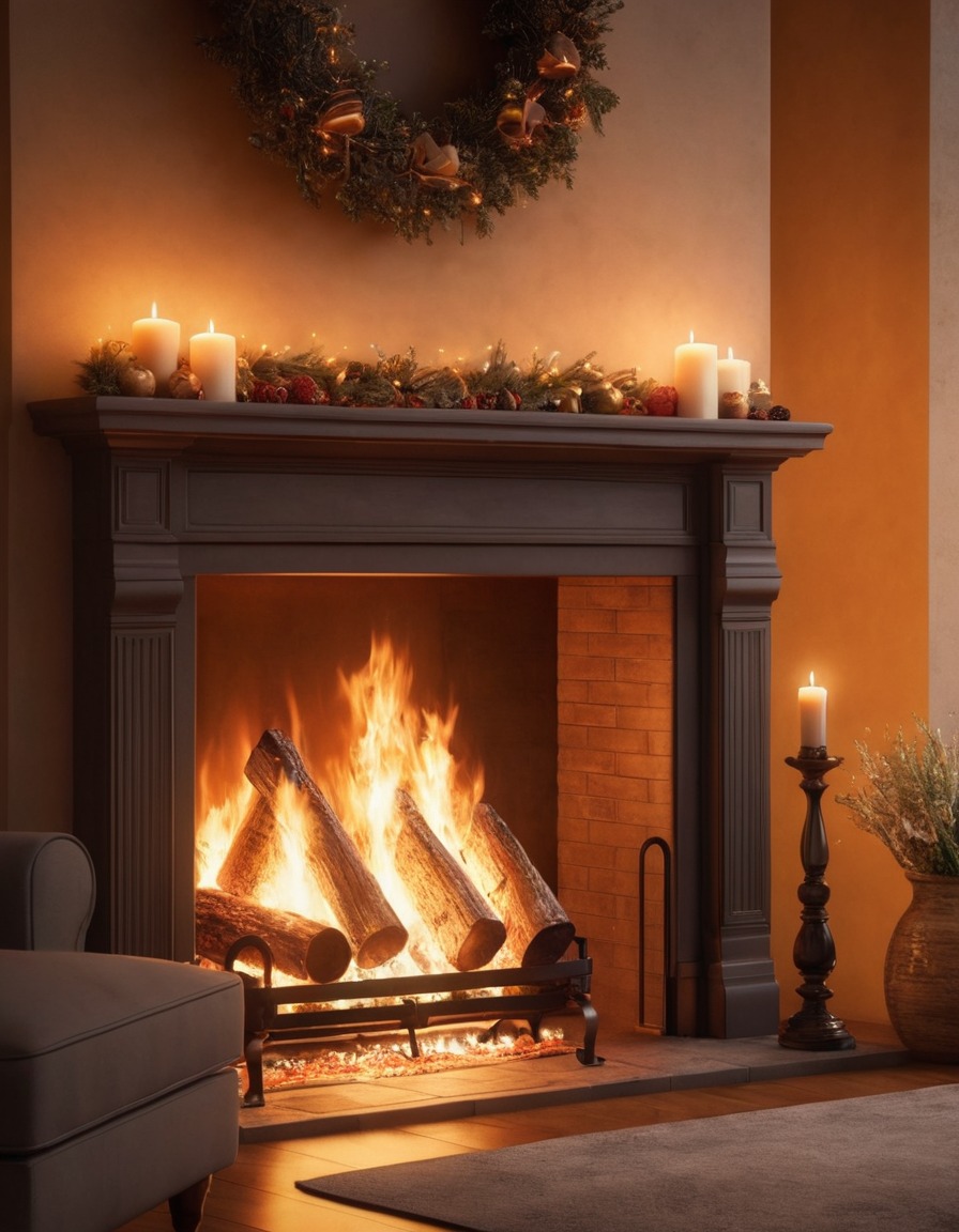 fireplace, cozy, living room, warm, home, interior