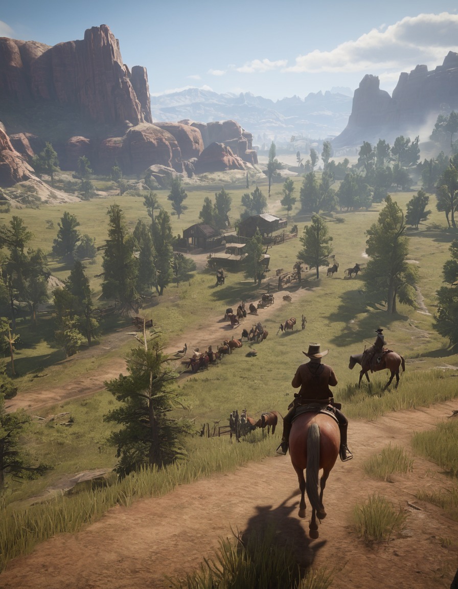 red dead redemption 2, wild west, cowboys, horses, landscapes, computer games