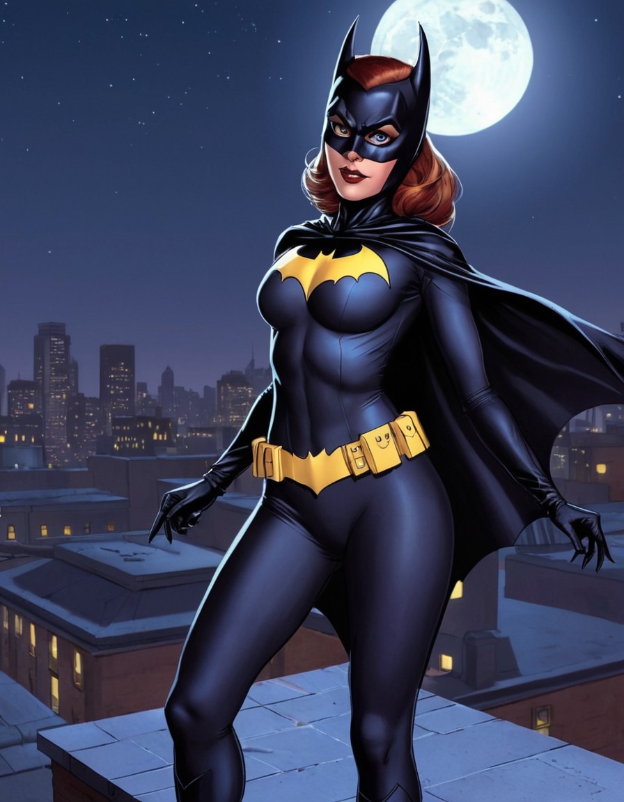 batgirl, dc comics, superhero, rooftop, night, confident pose, provocative pose, sexy, painted