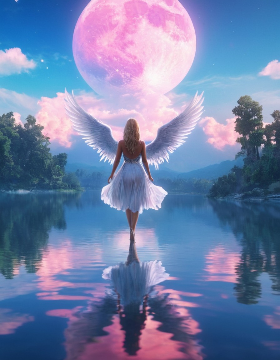 heaven, angels, serene, lake, reflection, beauty, celestial