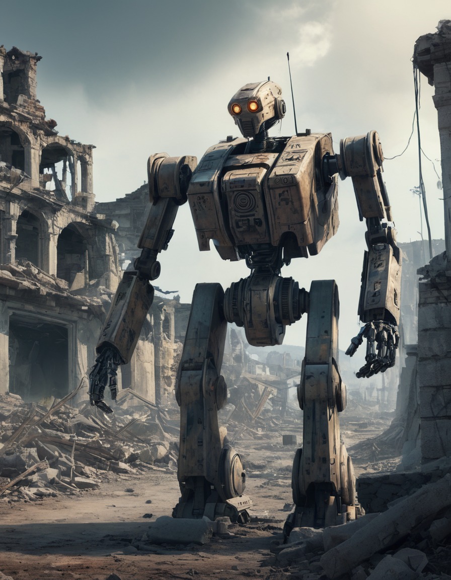 robot, mechanical, futuristic, ruins, patrol, fallout, games, tv shows, amazon prime