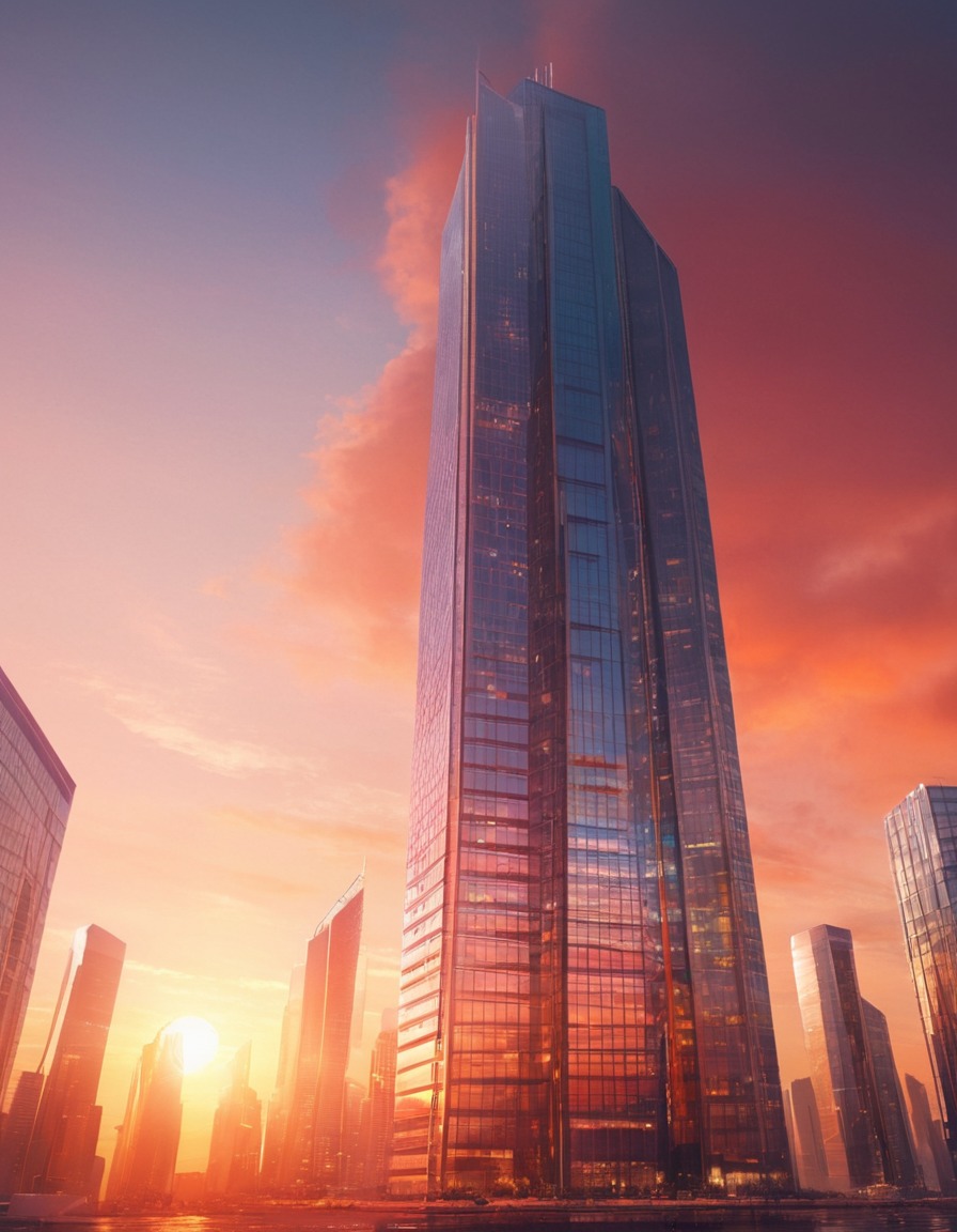 architecture, urban, skyscraper, cityscape, sunset