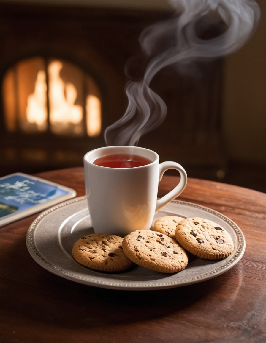 tea, cookies, coffee table, relaxation, home, interior