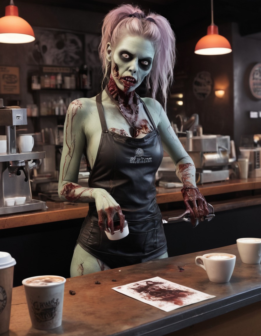 zombie, barista, coffee shop, horror, undead