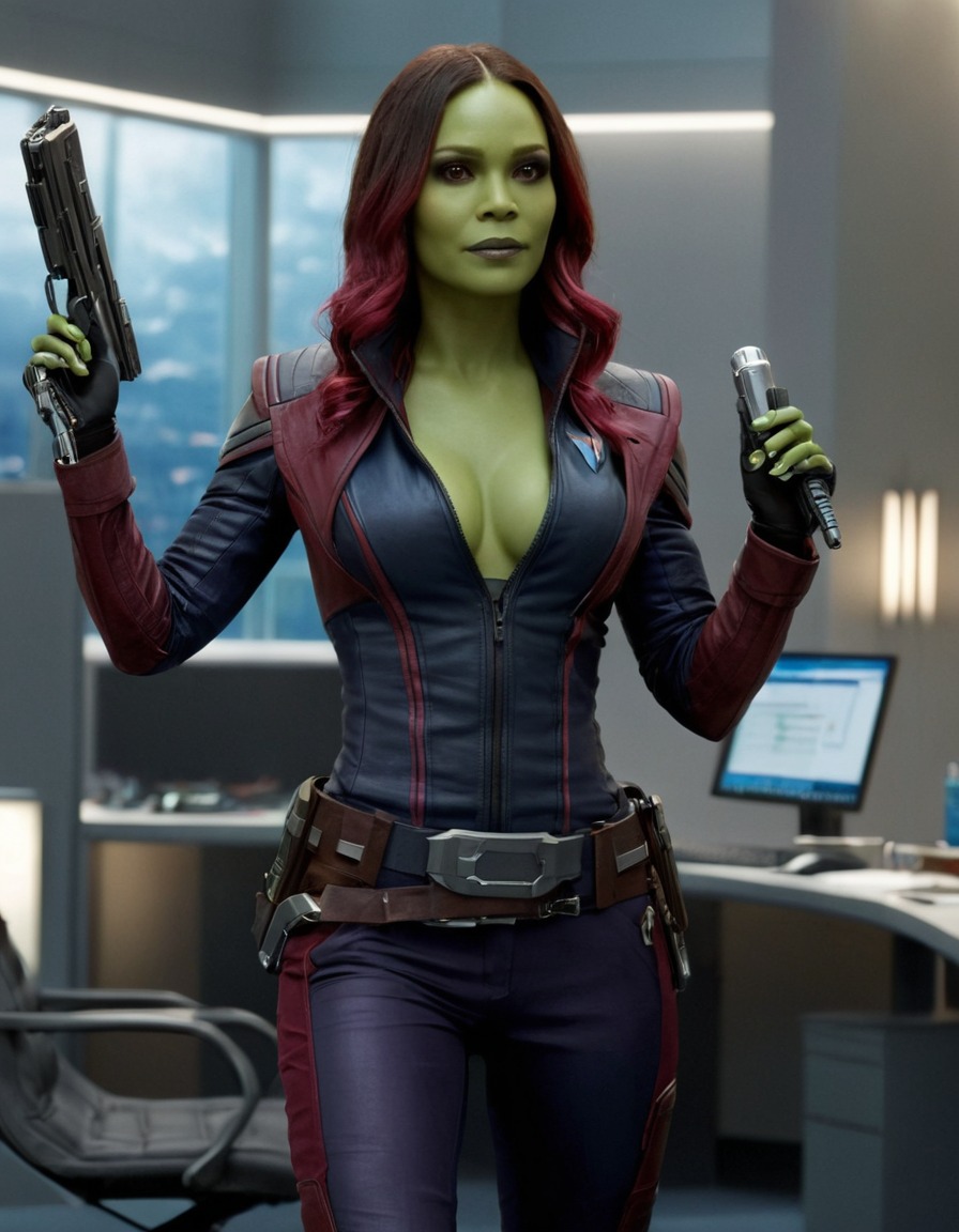 gamora, guardians of the galaxy, marvel, superhero, office worker, workplace humor