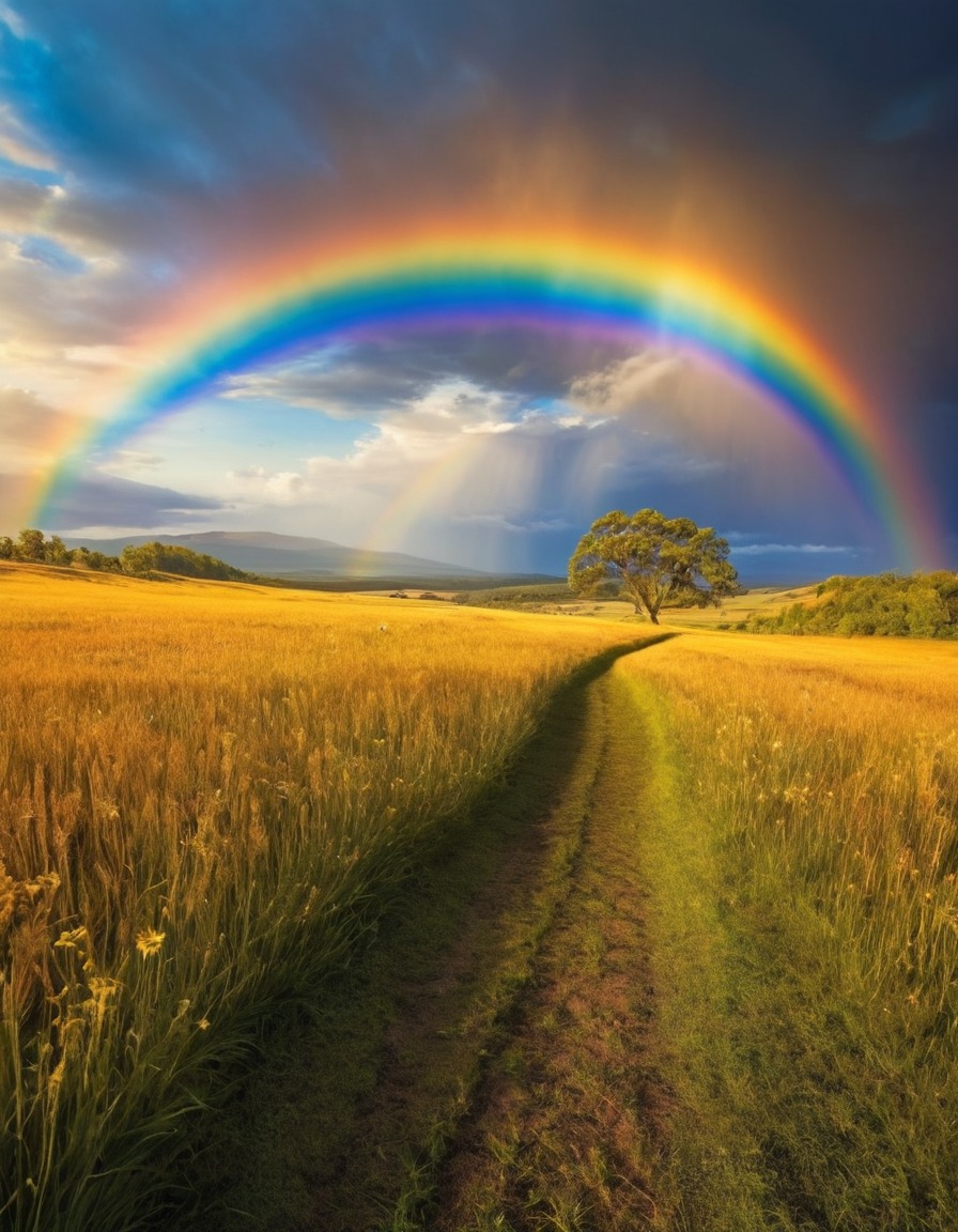 nature, rainbow, meadow, landscape