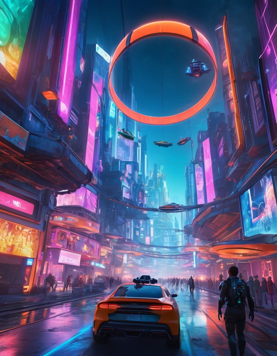 alyx vance, half-life, futuristic cityscape, neon lights, hovering vehicles, games, girls from games