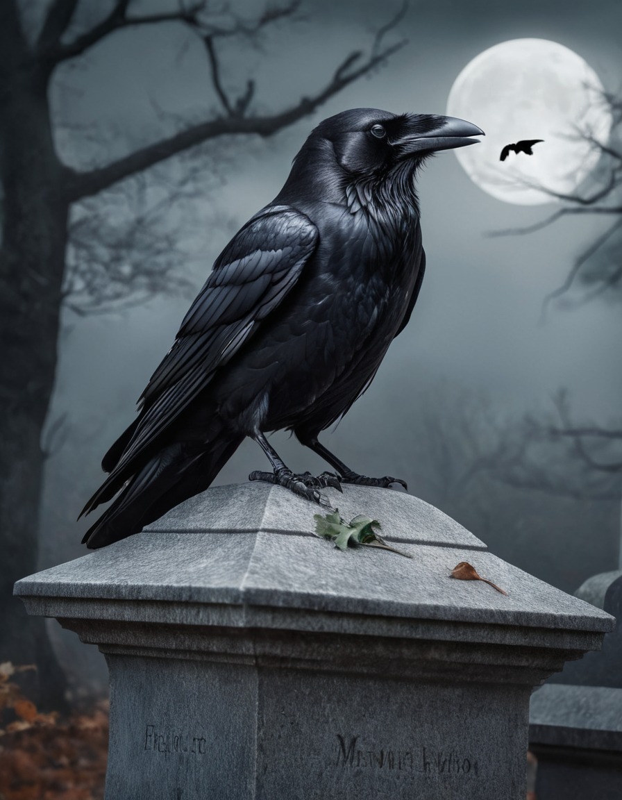 raven, gravestone, cemetery, bird, spooky, gothic, underground, dark