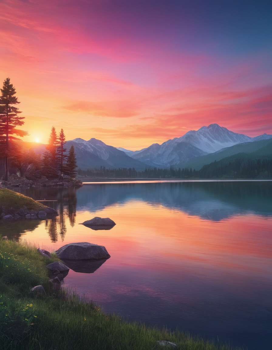 nature, sunset, reflection, lake, landscape