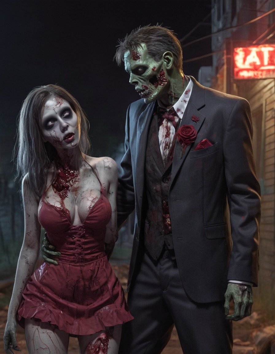 zombie, couple, romance, date