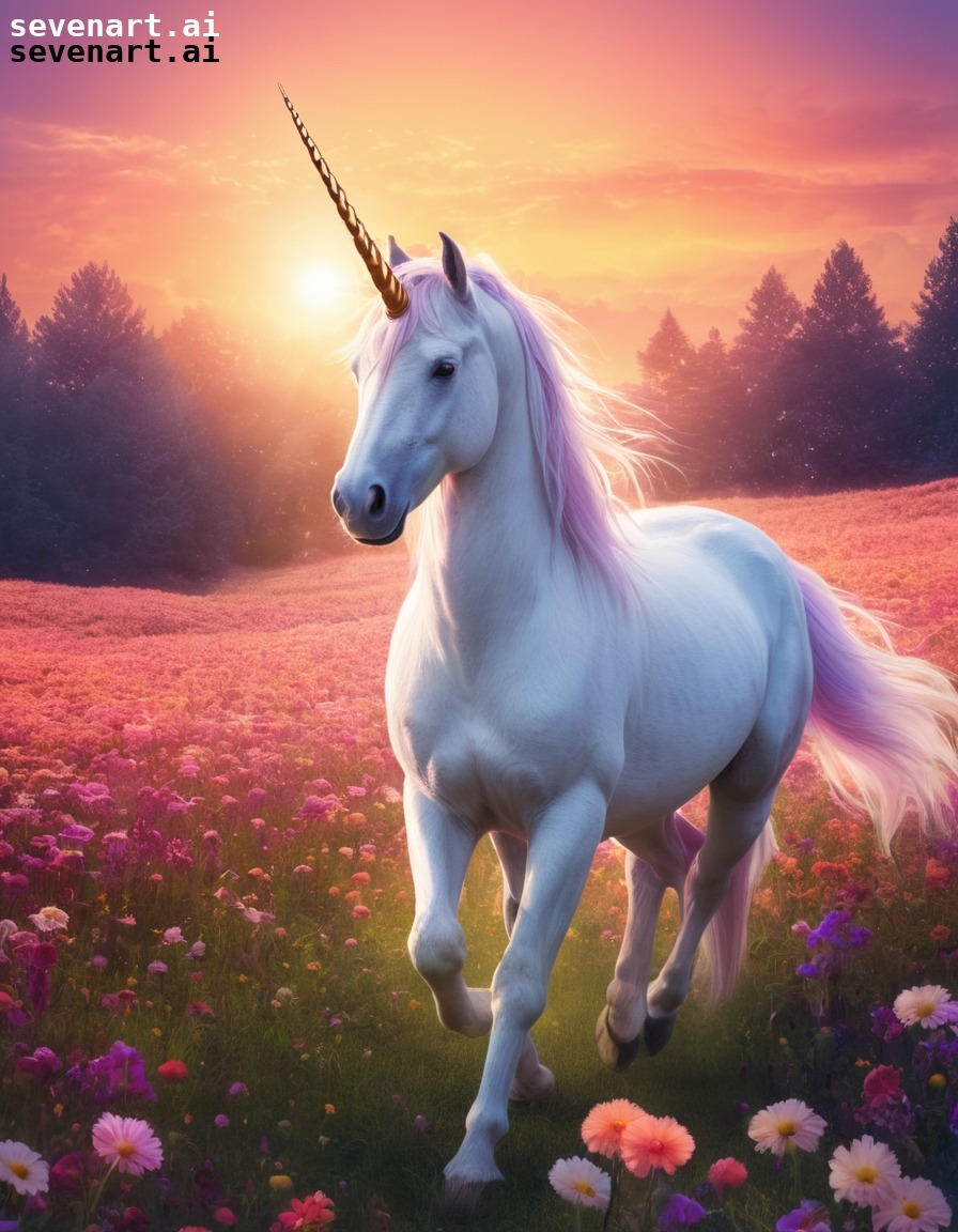 fantasy, magical, unicorn, flowers, nature