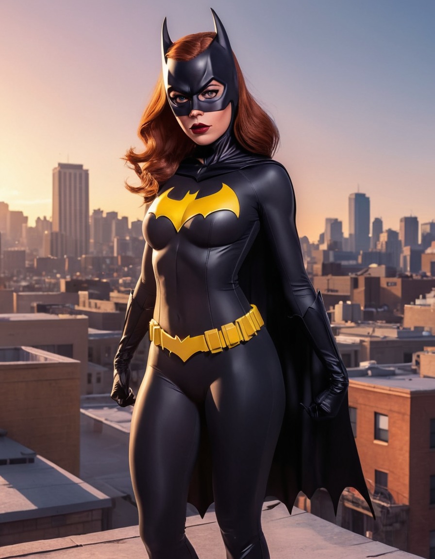 batgirl, superhero, rooftop, iconic costume, confident pose, sexy, painted