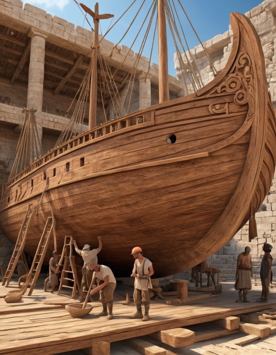 ancient greece, craftsmen, shipbuilding, wooden ship, shipyard, ancient civilization, 400 bc