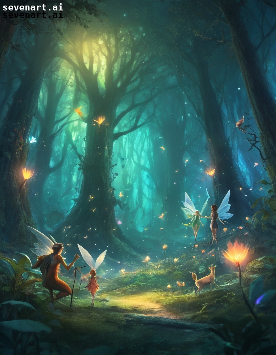 fantasy, mystical, forest, fairies, animals