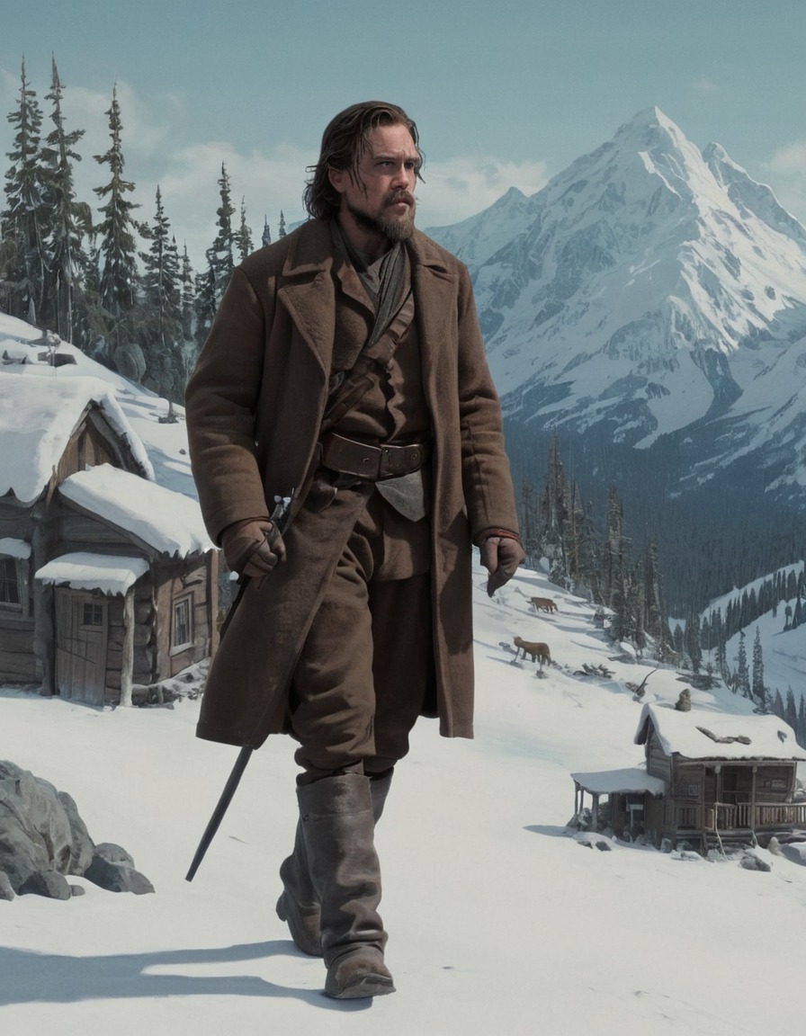 the revenant, leonardo dicaprio, movie, painted scene, wilderness, survival, gritty