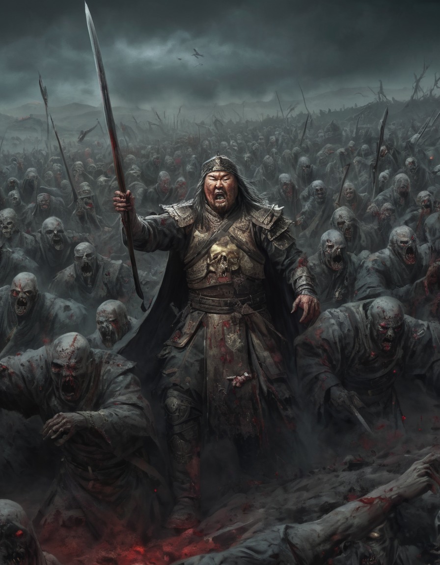 genghis khan, zombie, undead, army, leader