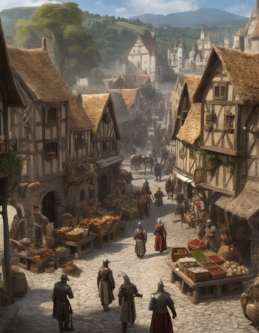 medieval, village, merchants, farmers, musicians, middle ages