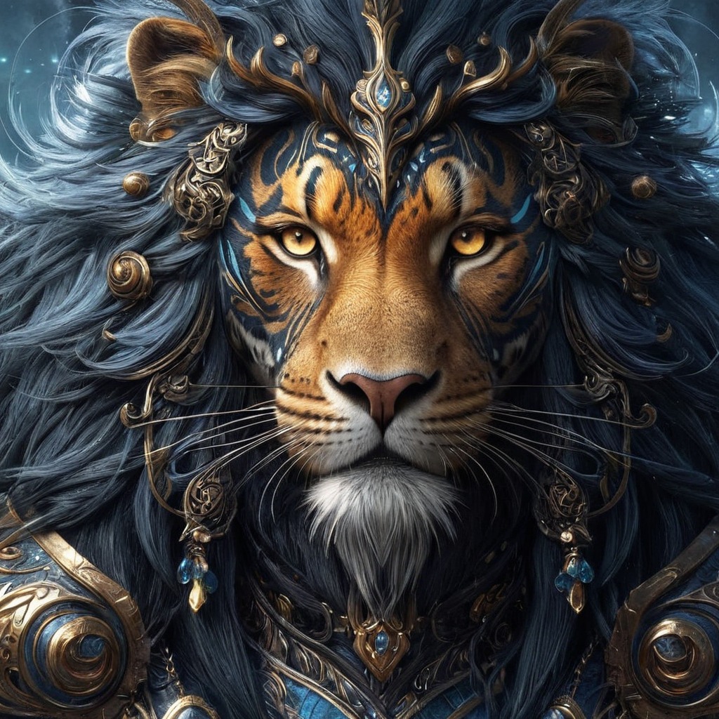 digitalart, characterdesign, portrait, warrior, magic, fantasyart, lion, bing, conceptart, hybrid, scifi, space