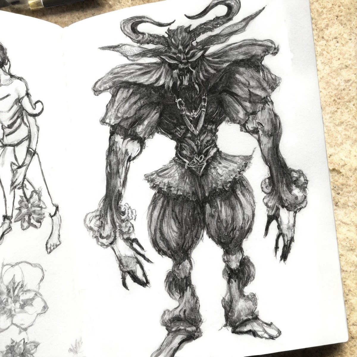 characterdesign, horror, monster, traditionalart, sketch, demon, watercolor