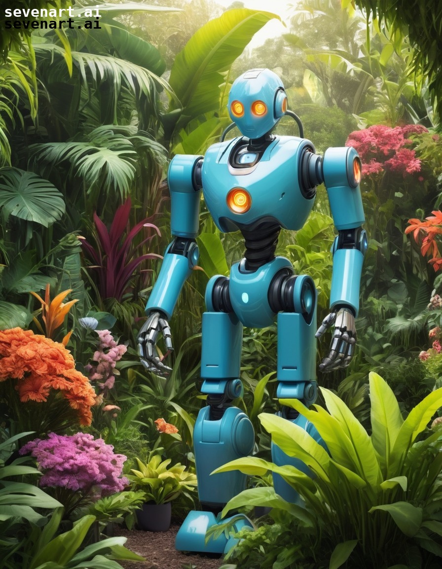 robot, garden, exotic plants, technology, nature, robots