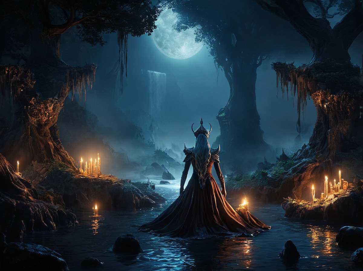 digitalart, magic, fantasyart, fantasycharacter, horror, wallpaper, epic, forest, fog, conceptart, surreal, gothic, dailydeviation, darkfairytales, gnarly, jungle, landscape, landscapescenery, moon, photoshop, river, roots, stream, tree, trees, vines, witch