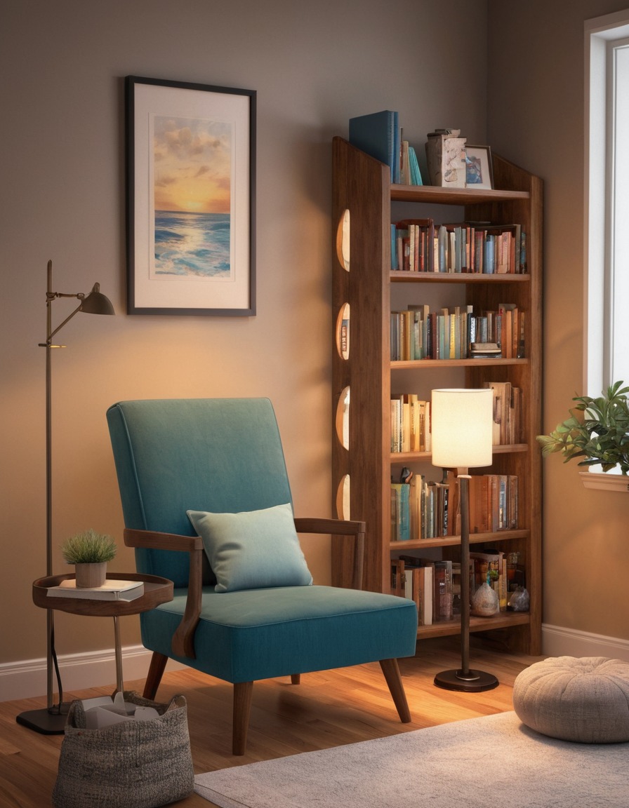 home decor, cozy, reading nook, interior design, furniture, bookshelves, chair, home, interior