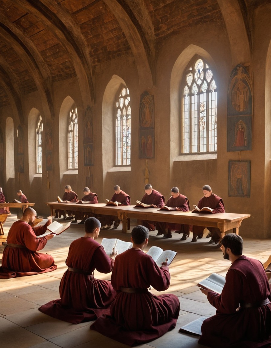 students, learning, scripture, monastery school, medieval europe, 1100 ad, religious education