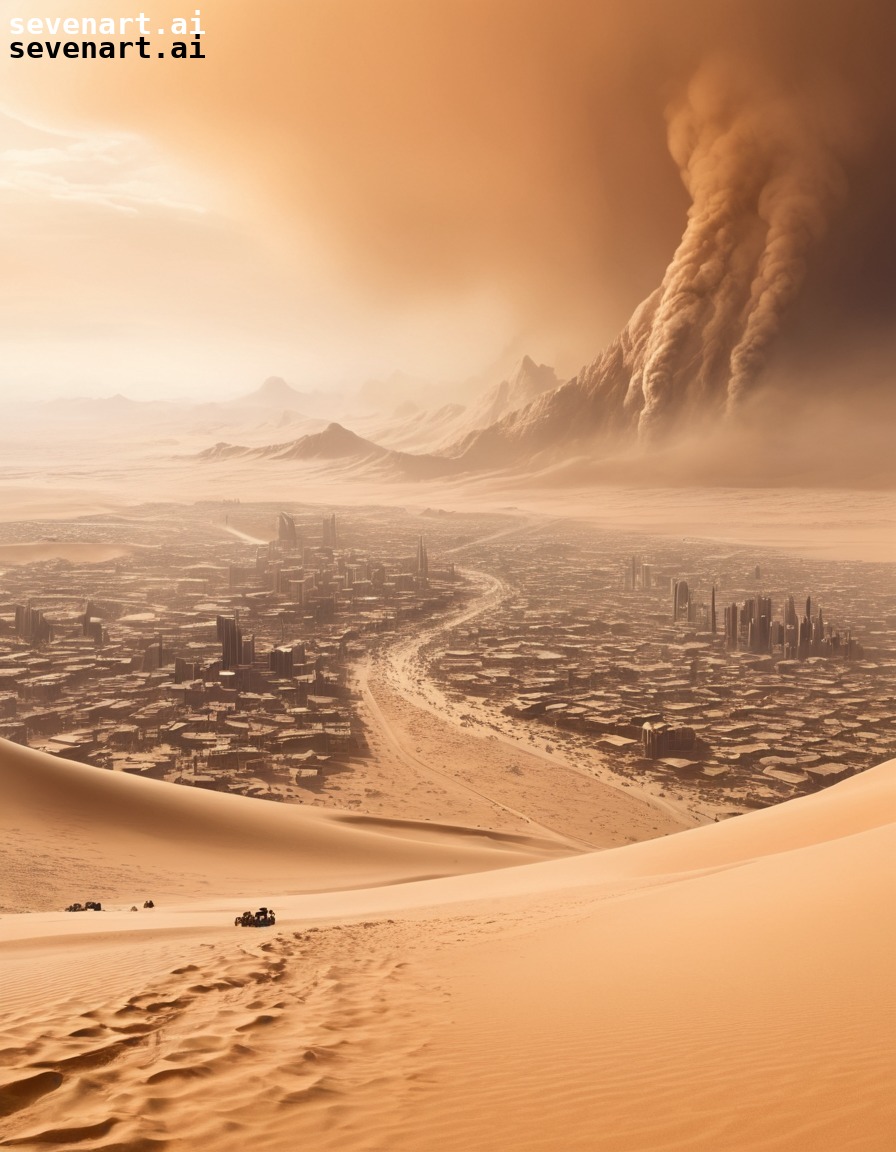 sandstorm, desert city, arrakis, apocalypse, dystopian, dune